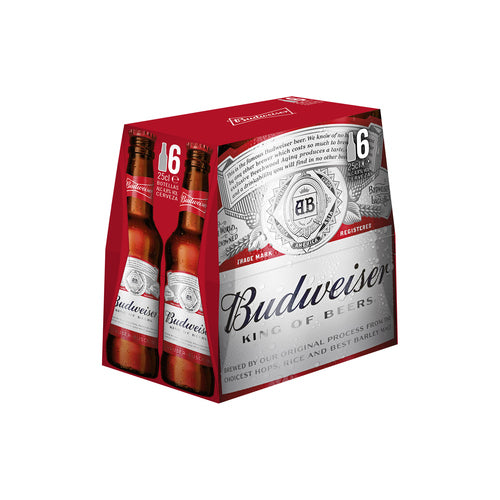 BUDWEISER Cervezas pack de 6 botellines de 25 cl.