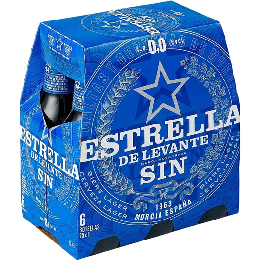 ESTRELLA LEVANTE Cerveza rubia sin alcohol pack 6 botellas 25 cl