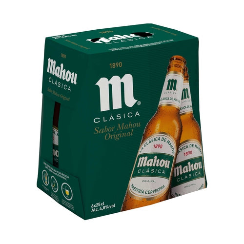 MAHOU CLASICA Cervezas pack de 6 botellas de 25 cl.