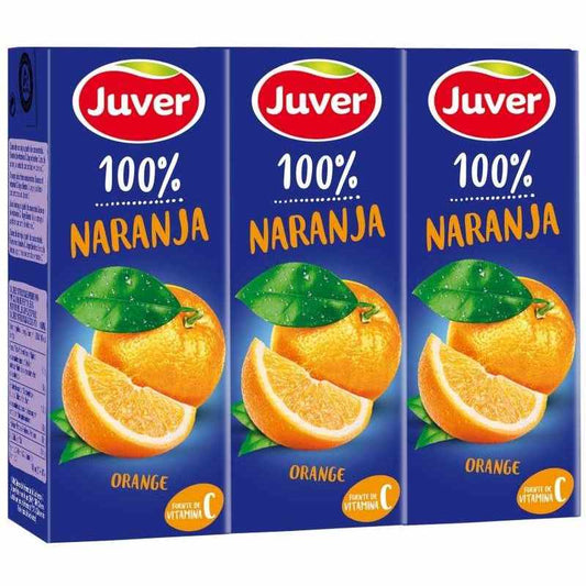 JUVER 100% Fruta Zumo Naranja Brik 200ml Pack 3