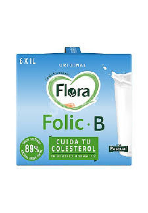 FLORA Preparado lácteo desnatado, con ácido fólico y vitaminas, que ayuda a reducir los niveles de colesterol Folic B original 6 x 1l.