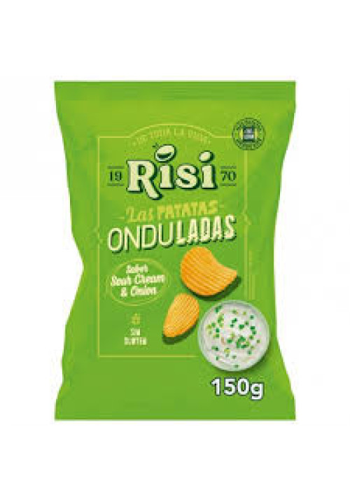 RISI Patatas fritas onduladas, sin gluten y con sabor sour cream & onion 150 g.