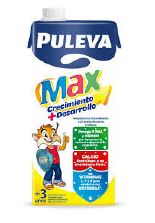 PULEVA Leche de crecimiento, enriquecida con calcio, hierro, 12 vitaminas y Omega 3, para mayores de 3 años Max crecimiento + desarrollo 1 l.