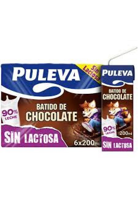 PULEVA Batido con sabor a chocolate, sin lactosa y elaborado con un 90% de leche PULEVA 6 x 200 ml.