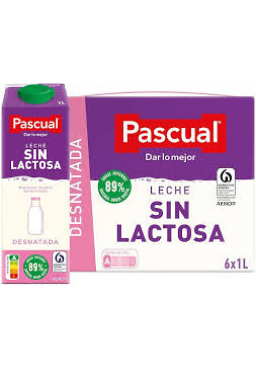 PASCUAL Leche desnatada sin lactosa procedente de vacas con bienestar garantizado 6 x 1l.