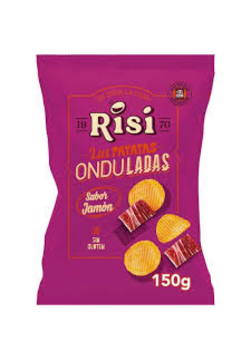 RISI Patatas fritas onduladas, sin gluten y con sabor a jamón 150 g.