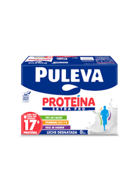 PULEVA Proteína extra pro Leche de vaca desnatada, sin lactosa, con un alto contenido en proteínas 6 x 1 l.