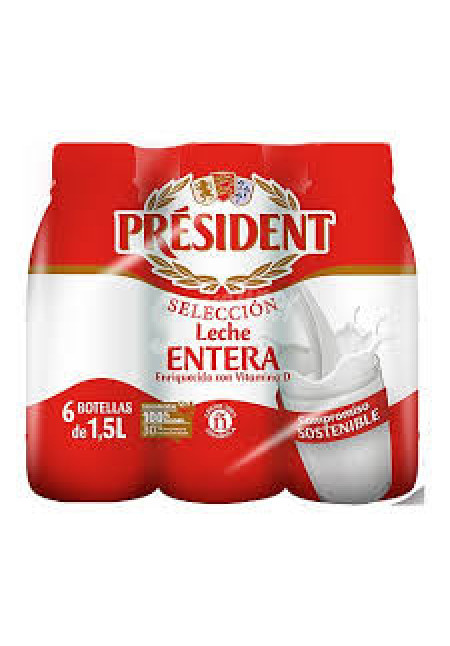 PRÉSIDENT Leche entera de vaca, de origen 100% español Selección 6*1.5 l.