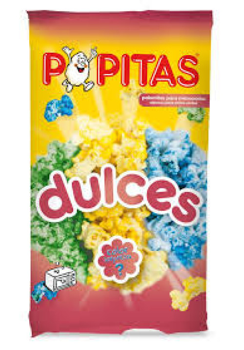 POPITAS Palomitas de maíz dulces y de colores para microondas de Borges POPITAS paquete de 100 g.