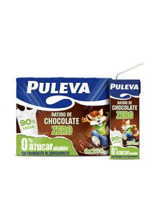 PULEVA Batido de chocolate sin colorantes ni conservantes ni azúcares añadidos PULEVA Zero 6 x 200 ml.