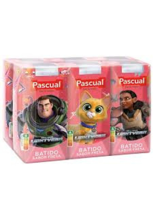 PASCUAL Batido de fresa, elaborado sin edulcorantes PASCUAL 6 x 200 ml.