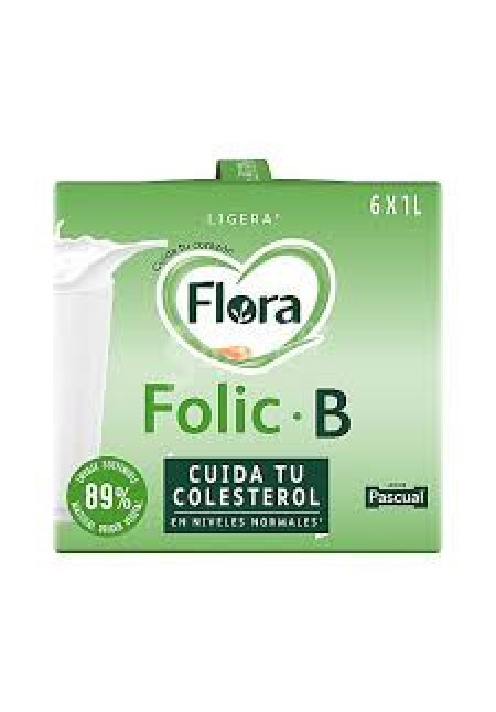 FLORA Preparado lácteo desnatado, con ácido fólico y 6 vitaminas que cuida tu colesterol Folic B ligera 6 x 1 l.