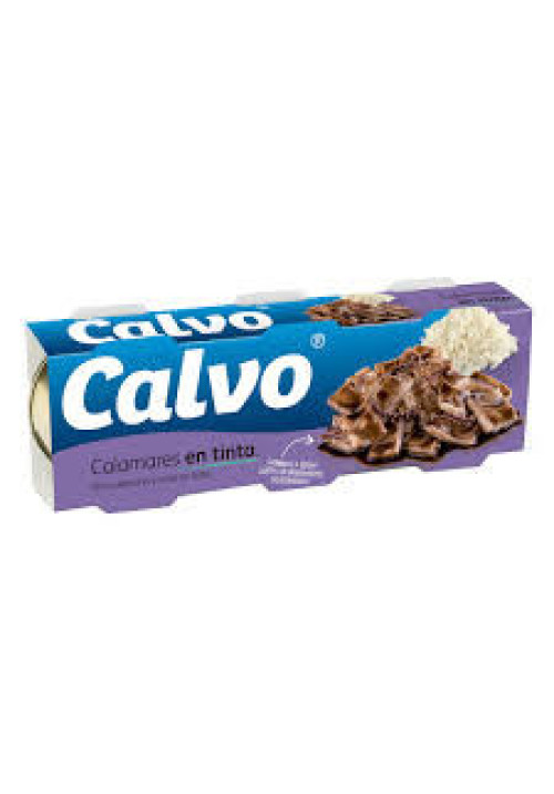 CALVO Calamares en su tinta en trozos pack de 3 latas de 48 g.