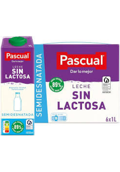 PASCUAL Leche semidesnatada sin lactosa procedente de vacas con bienestar garantizado 6 x 1l.