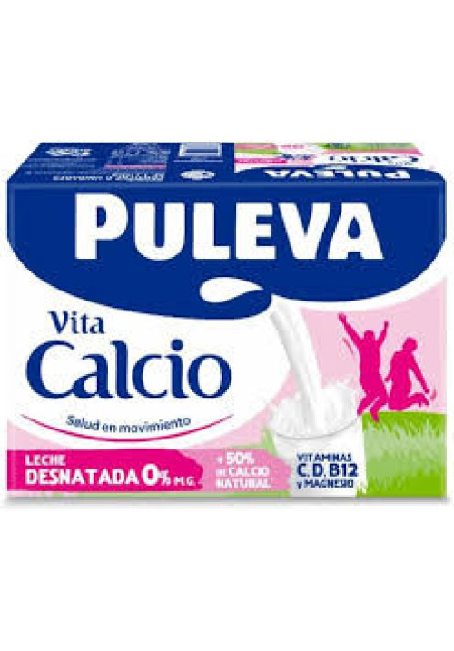 PULEVA Leche desnatada (0% materia grasa) de vaca, con un 50% más de calcio natural Vita calcio 6 x 1l.