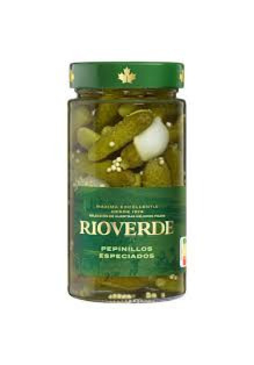 RIOVERDE Pepinillos pequeños especiados frasco de 180 g.