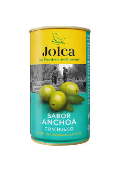 JOLCA Aceitunas verdes manzanilla con sabor a anchoa con hueso JOLCA 185 g.