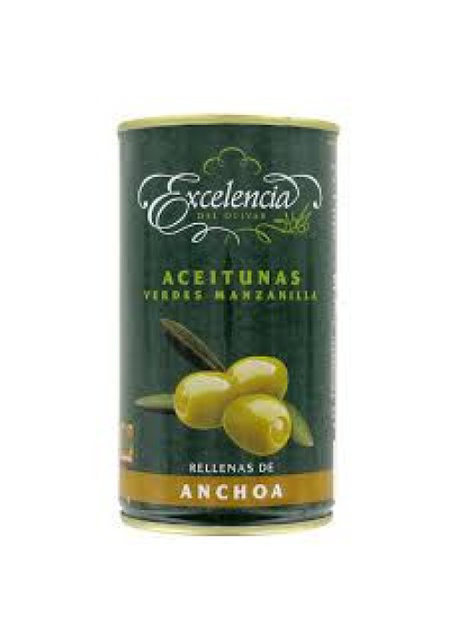 EXCELENCIA Aceitunas verdes manzanilla rellenas de anchoa EXCELENCIA lata de 150 g.