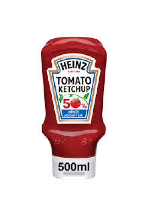 HEINZ Ketchup bocabajo con 50% menos de azúcares 550 g.