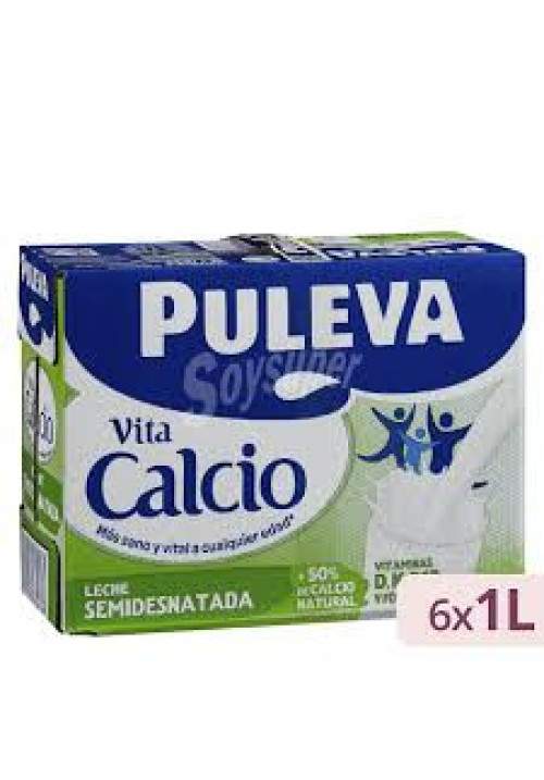 PULEVA Leche semidesnatada de vaca con un 50% más de calcio natural Vita calcio 6 x 1 l.