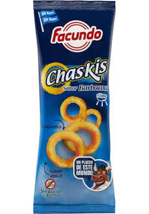 FACUNDO Snack de aros de maíz con sabor a barbacoa FACUNDO CHASKIS bolsa de 100 g.