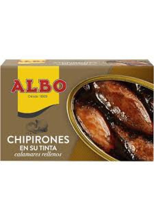 ALBO Chipirones rellenos en su tinta lata de 72 g.