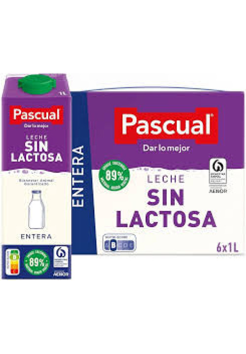 PASCUAL Leche entera sin lactosa procedente de vacas con bienestar garantizado 6 x 1 l.