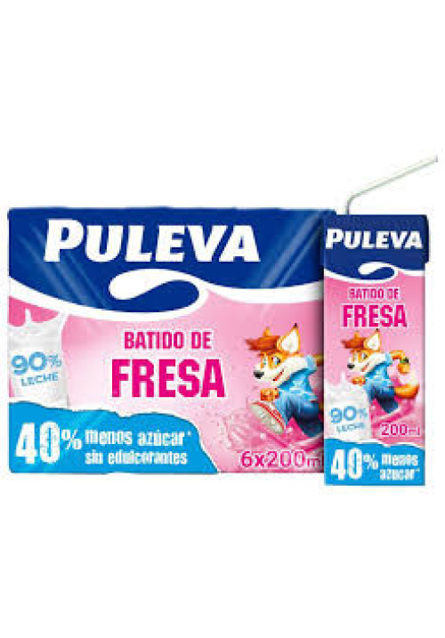 PULEVA Batido con sabor a fresa, elaborado con un 90% de leche PULEVA 6 x 200 ml.