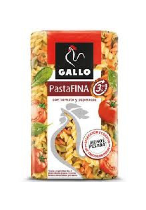 GALLO Pasta hélices extrafina con espinacas y tomate GALLO PASTA FINA paquete 450 g.