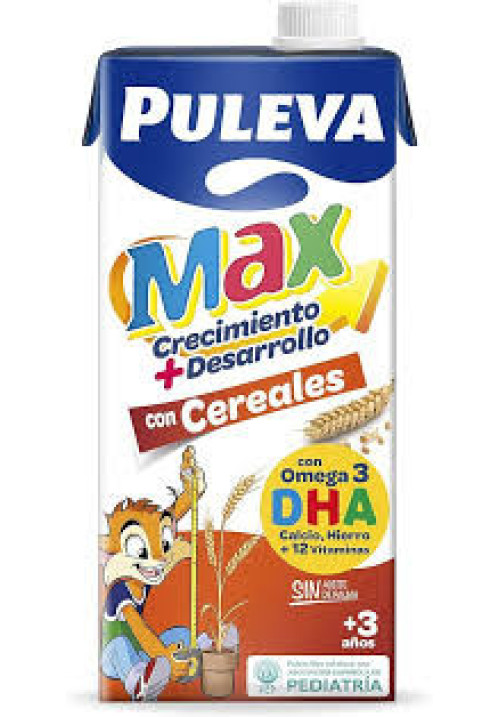 PULEVA Leche de crecimiento, enriquecida con cereales, calcio, hierro, 12 vitamínas y Omega 3 Max Crecimiento y desarrollo 1 l.