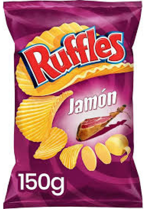 RUFFLES Patatas fritas onduladas con sabor a jamón RUFFLES bolsa de 295 g.