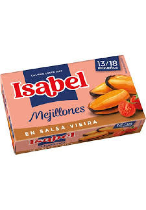 ISABEL Mejillones salsa de vieira 13/18 piezas lata de 69 g.