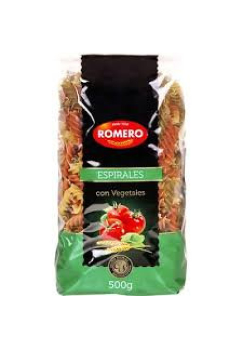 ROMERO Pasta espirales con espinacas y tomate ROMERO paquete de 500 gr.