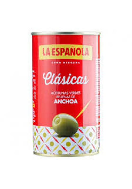 LA ESPAÑOLA Aceitunas verdes rellenas de anchoa LA ESPAÑOLA Clásicas lata de 150 g.