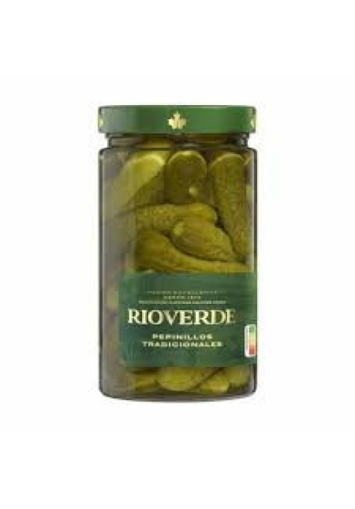 RIOVERDE Mezcla de pepinillos y cebollitas frasco de 380 g.