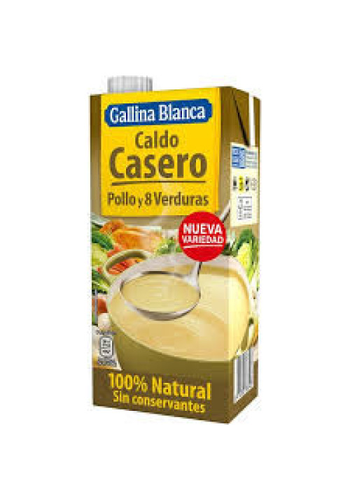 GALLINA BLANCA Caldo casero de pollo y 8 verduras de 1 l.