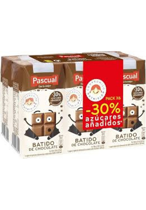 PASCUAL Batido de chocolate, elaborado sin edulcorantes PASCUAL 6 x 200 ml.