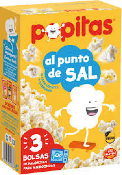 POPITAS Palomitas con sal para microondas POPITAS pack 3 x 90 g.