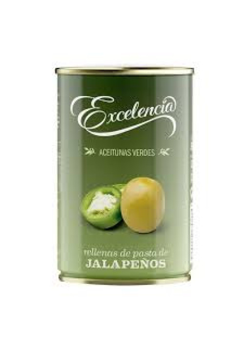 EXCELENCIA Aceitunas verdes manzanilla rellenas de jalapeño EXCELENCIA lata de 130 g.