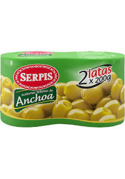 SERPIS Aceitunas verdes rellenas de anchoa SERPIS pack 2 uds. x 85 g.