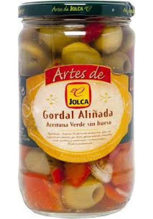 JOLCA Aceitunas gordal sin hueso con pimiento y ajo JOLCA 680 g.