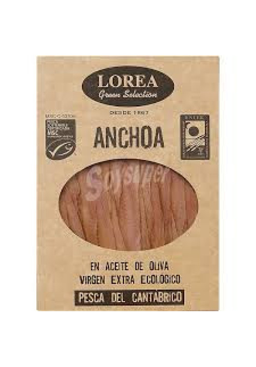 LOREA Filetes de anchoas del Cantábrico en aceite virgen extra ecológico Green Selection MSC (Pesca sostenible certificada)LOREA