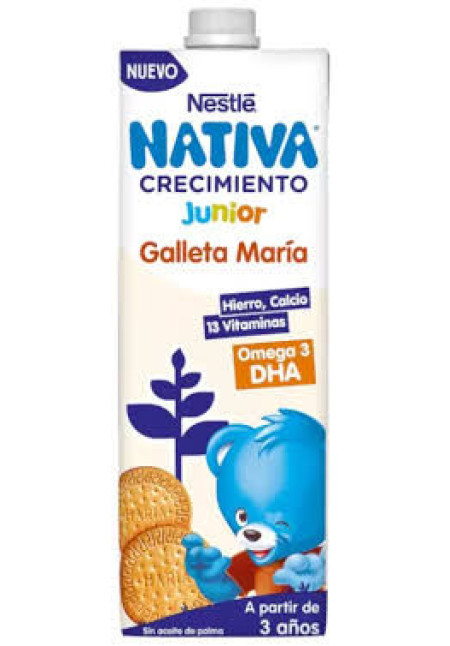 NATIVA Junior de Nestlé Leche de crecimiento con sabor a galleta Maria, a partir de 3 años 1 l.