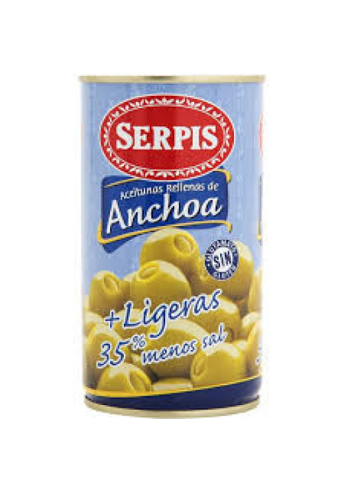 SERPIS Aceitunas verdes rellenas de anchoa más ligeras SERPIS 150 g.