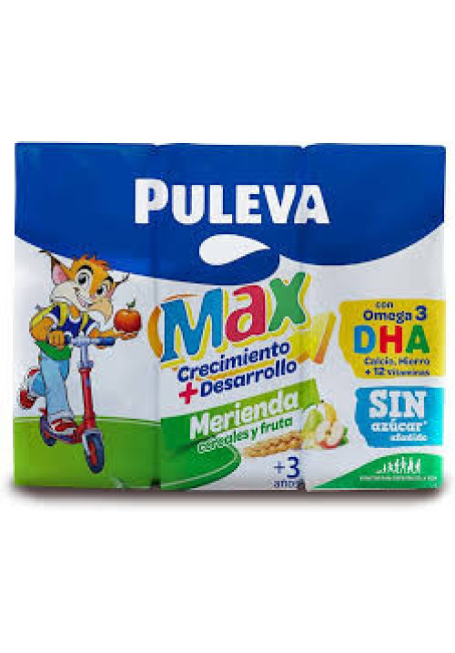 PULEVA Leche de crecimiento y desarrollo con cereales y fruta, a partir de 3 años Max energía y crecimiento 3 x 200 ml.