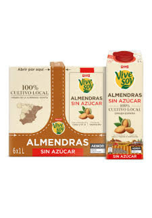 VIVESOY Bebida de almendras sin azúcar, de cultivo 100% local de Pascual 6 x 1 l.