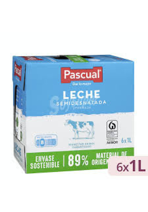 PASCUAL Leche semidesnatada procedente de animales con bienestar garantizado 6 x 1l.