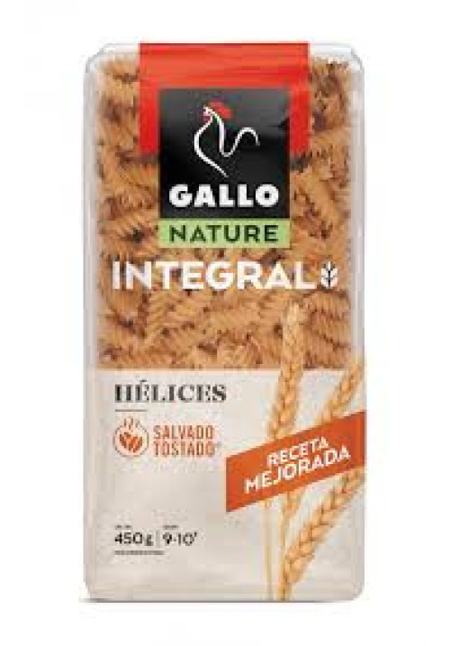 GALLO Pasta hélice integrales, rica en fibra GALLO NATURE paquete de 450 g.