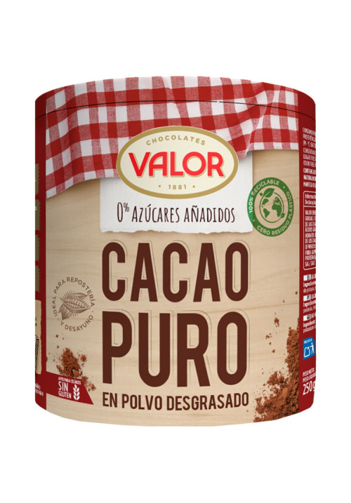 Valor cacao puro sin azúcar añadido bote 250g