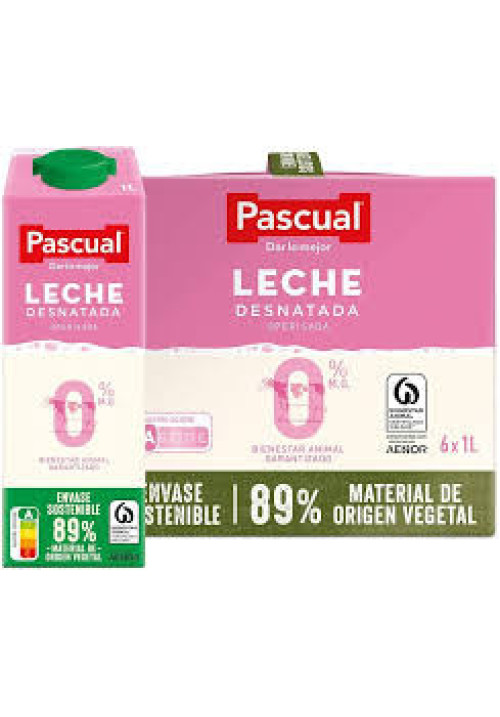 PASCUAL Leche desnatada 0% materia grasa 6 x 1l.